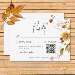 Cartão RSVP Código QR de Casamento Floral de Fall Delicada Rús