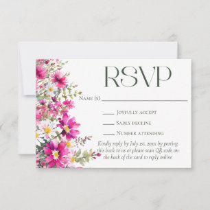 Cartão RSVP Código QR de Casamento Floral de Flores Rosa Elega