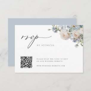Cartão RSVP Código QR de Casamento Floral de Jardim Azul Dusty
