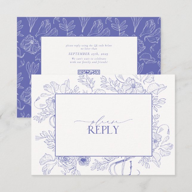 Cartão RSVP Código QR de Casamento Floral de Lavanda Lilac (Frente/Verso)