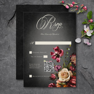 Cartão RSVP Código QR de Casamento Floral de Outono de Blur Es