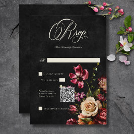 Cartão RSVP Código QR de Casamento Floral de outono de Outono 
