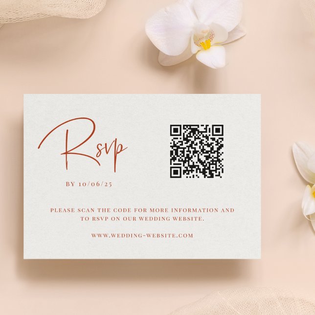 Cartão RSVP Código QR de Casamento Floral de Terra Cotta Fall (Criador carregado)