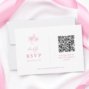 Cartão RSVP Código QR de Casamento Floral de Toile Rosa