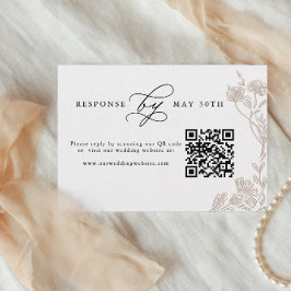Cartão RSVP Código QR de Casamento Floral Desenhado à Mão com
