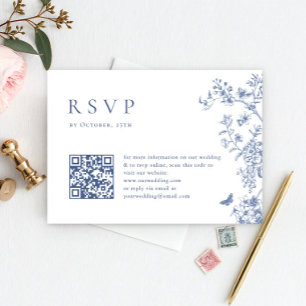 Cartão RSVP Código QR de Casamento Floral do Jardim Francês Az