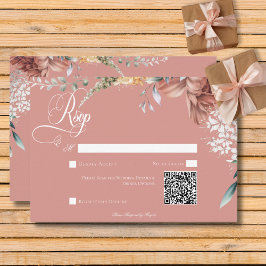 Cartão RSVP Código QR de Casamento Floral do Jardim Rosa Român