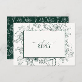 Cartão RSVP Código QR de Casamento Floral Elegante Emerald Gre