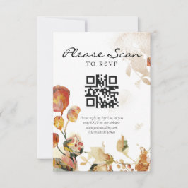 Cartão RSVP Código QR de Casamento Floral em Aquarela de Outon