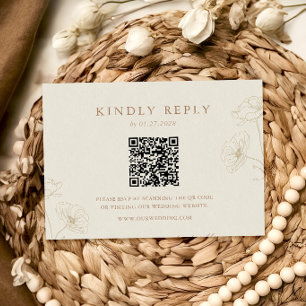Cartão RSVP Código QR de casamento floral marfim minimalista t