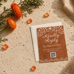 Cartão RSVP código QR de casamento floral mexicano