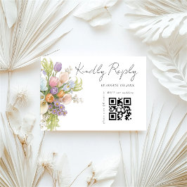 Cartão RSVP Código QR de casamento floral moderno