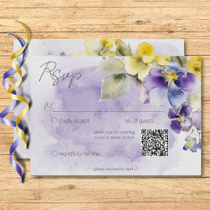 Cartão RSVP Código QR de Casamento Floral Moderno Púrpura e Am