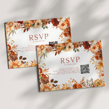 Código QR de casamento floral outonal elegante rús