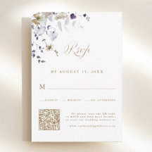 Código QR de Casamento Floral Roxo Branco Dourado 