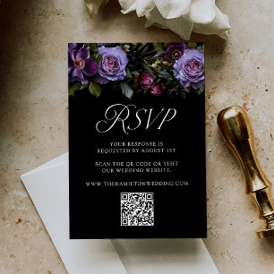 Cartão RSVP Código QR de Casamento Floral Roxo Gótico Mal-humo
