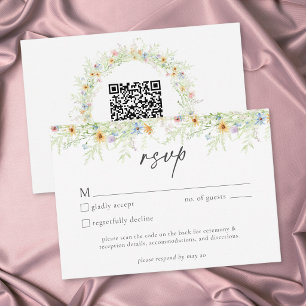 Cartão RSVP Código QR de Casamento Floral Rústico Jardim de Fl