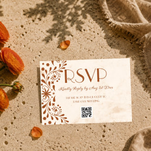 Cartão RSVP código QR de casamento floral Talavera neutro