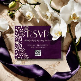 Cartão RSVP código QR de casamento floral Talavera Plum