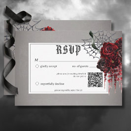 Cartão RSVP Código QR de Casamento Floral Vermelho Assustador