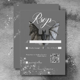 Cartão RSVP Código QR de Casamento Glamour de Halloween Escuro