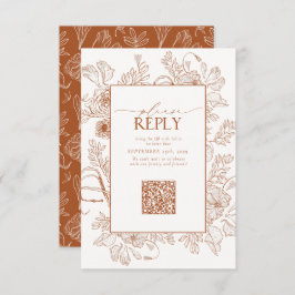 Cartão RSVP Código QR de Casamento Laranja Queimado Elegante P