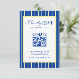 Cartão RSVP Código QR de Casamento Listrado Azul e Amarelo Ita
