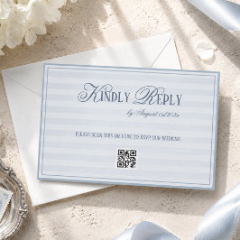 Cartão RSVP código QR de casamento listrado azul pastel
