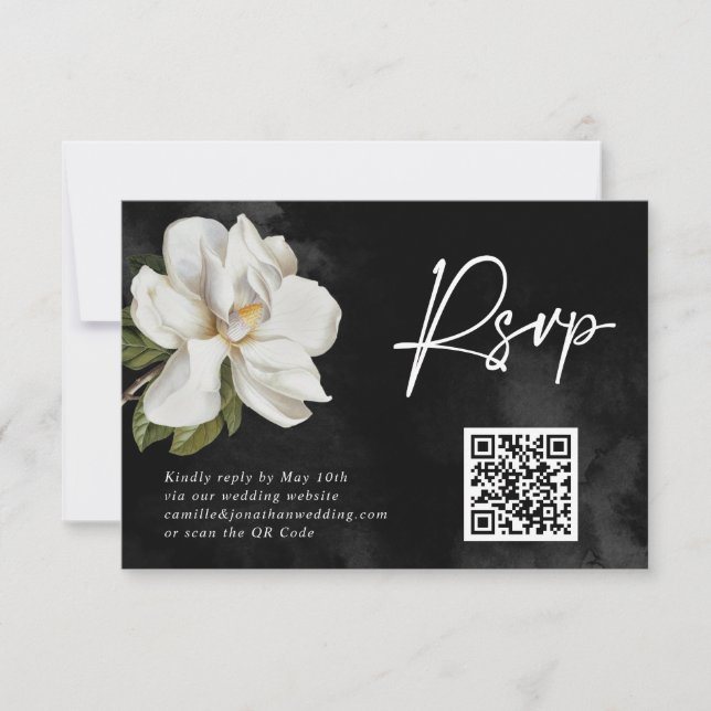 Cartão RSVP Código QR de Casamento Magnolia (Frente)