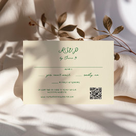Cartão RSVP Código QR de Casamento Manuscrito Branco Verde
