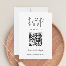 Cartão RSVP Código QR de Casamento Minimalista de Caligrafia
