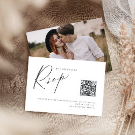 Cartão RSVP Código QR de casamento minimalista de script moder