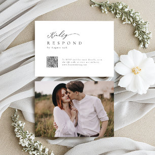 Cartão RSVP Código QR de casamento minimalista de script moder