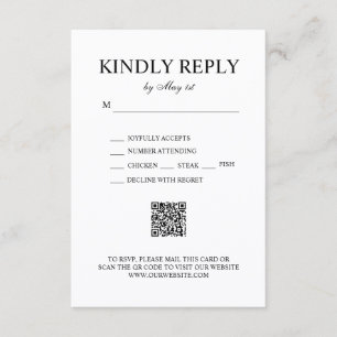 Cartão RSVP Código QR de Casamento Minimalista Elegante Preto 