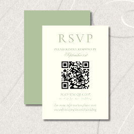 Cartão RSVP Código QR de Casamento Minimalista em Verde Sálvia