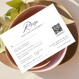 Cartão RSVP Código QR de Casamento Minimalista Moderno Preto e