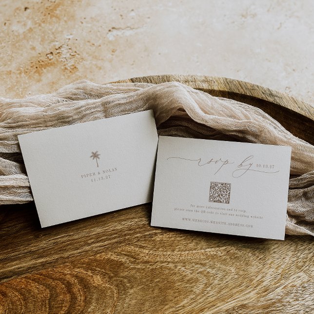 Cartão RSVP Código QR de Casamento Minimalista OASIS (Criador carregado)