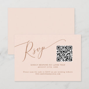 Cartão RSVP Código QR de Casamento Minimalista Rosa Corado 