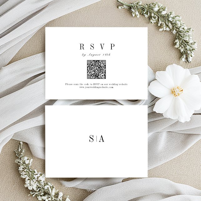 Cartão RSVP Código QR de casamento minimalista sofisticado (Sophisticated minimalist wedding QR code RSVP Card)