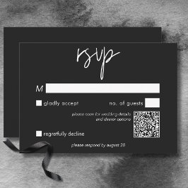 Cartão RSVP Código QR de Casamento Mínimo de Moody Escuro