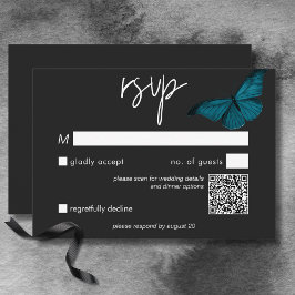 Cartão RSVP Código QR de Casamento Mínimo de Teal Mínimo Escur
