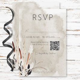 Cartão RSVP Código QR de Casamento Moderno de Boho Buquê Rusti