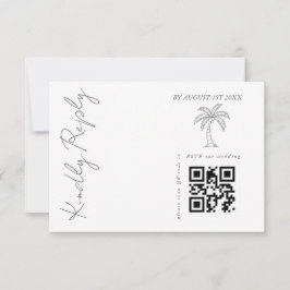 Cartão RSVP Código QR de casamento moderno e elegante com palm