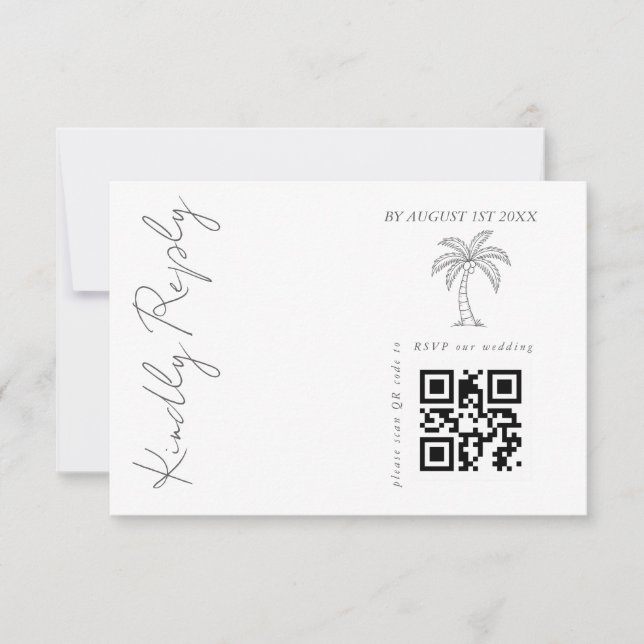 Cartão RSVP Código QR de casamento moderno e elegante com palm (Frente)