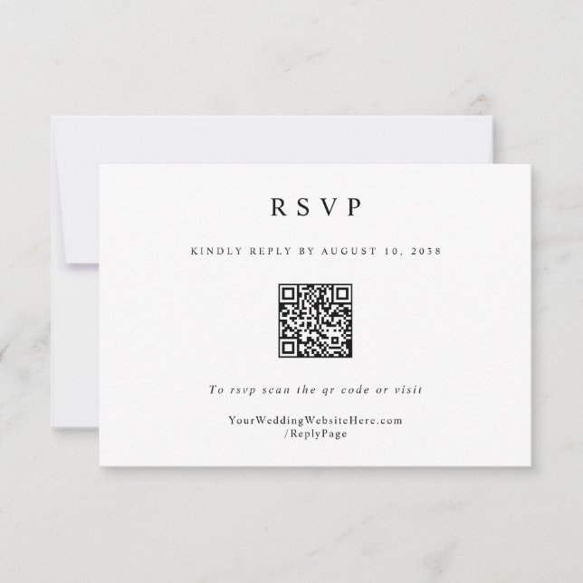 Cartão RSVP Código QR de Casamento Moderno Elegante Simples Cl (Frente)