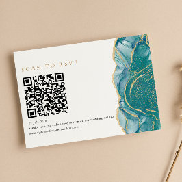 Cartão RSVP Código QR de Casamento Moderno em Ágata Dourada Tu