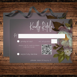 Cartão RSVP Código QR de Casamento Moderno Floral de Mauve Moo