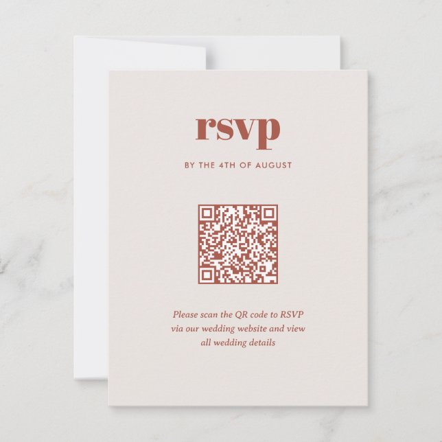 Cartão RSVP Código QR de Casamento Moderno Marrom Tendência Mi (Frente)