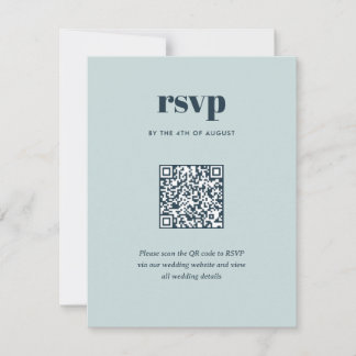 Cartão RSVP Código QR de casamento moderno Navy Blue tendência