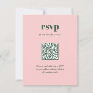 Cartão RSVP Código QR de Casamento Moderno Rosa Verde Tendênci